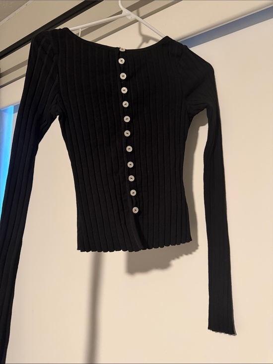 Free People Tops - Free People Black Ribbed Long-Sleeve Button-Back Top